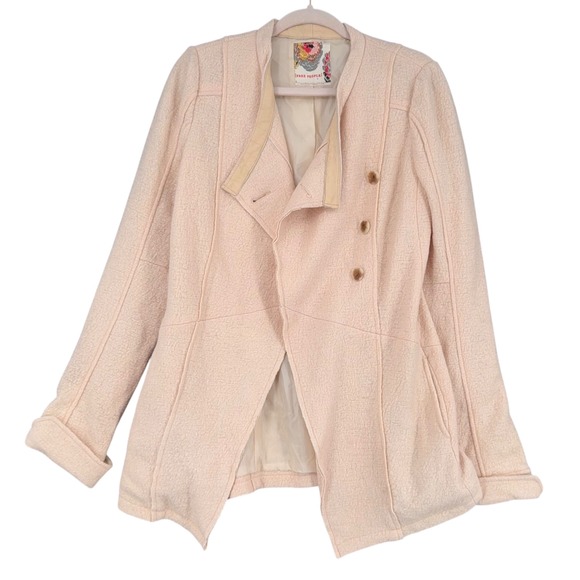 Free People Women's Wool Blend Drape Front Textured Button Jacket Coat Sz 4 - Picture 1 of 6